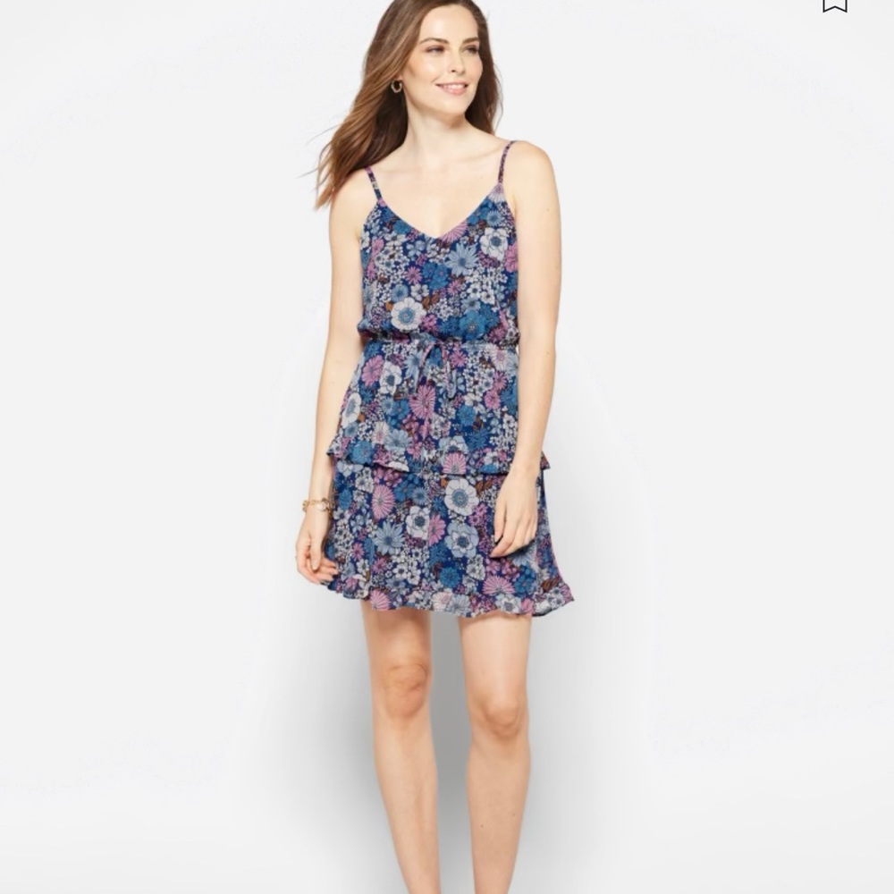 The General Good Sofia Tiered Blue Floral Dress